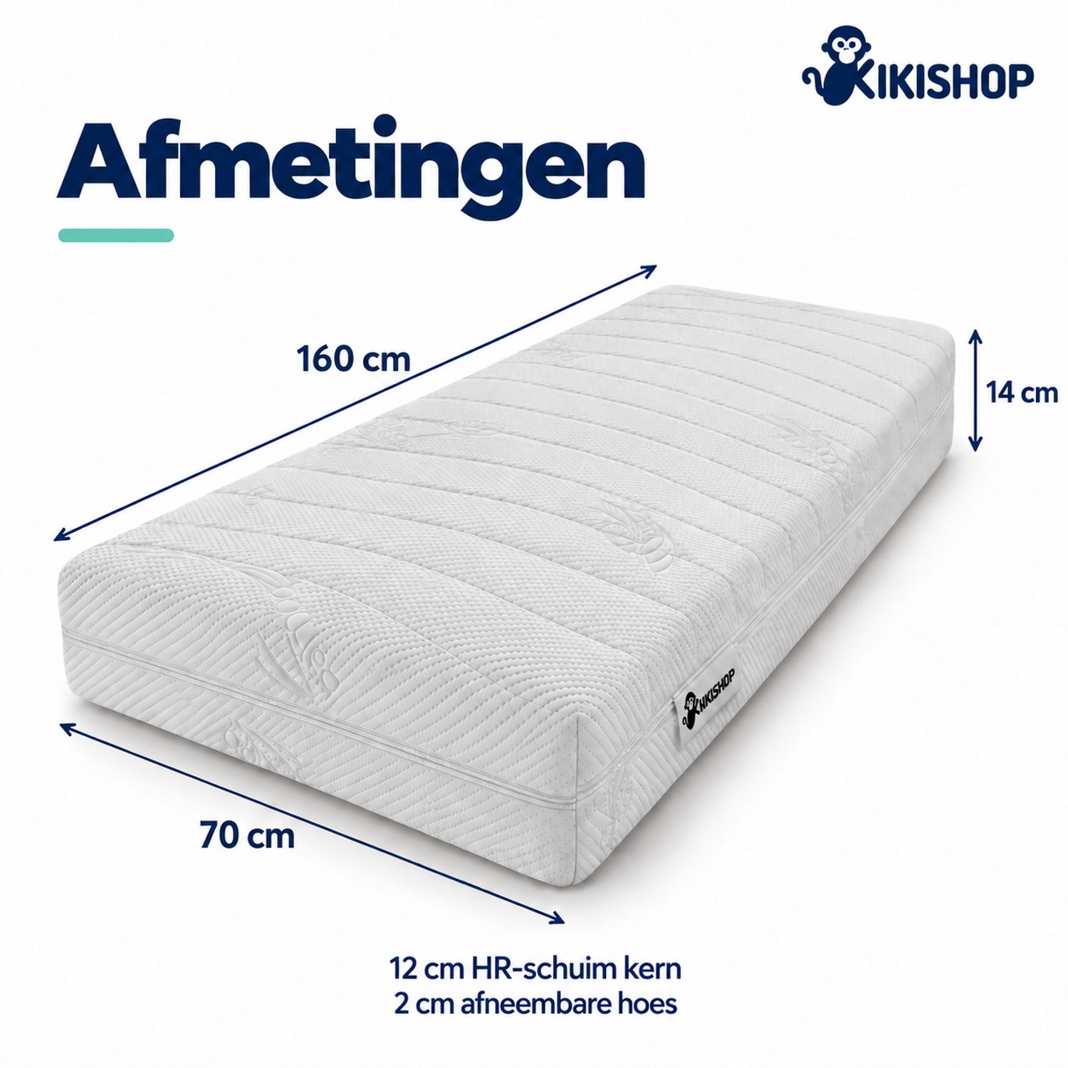 Kikishop Kindermatras 70x160 cm - 14 cm dik - HR-schuim - Juniorbed