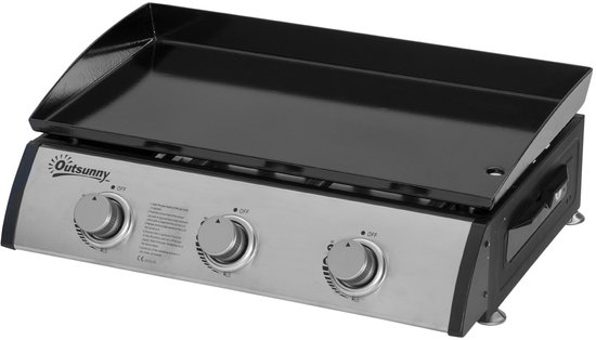 Plancha-grill-draagbaar-met 3 branders (50 mbar)-DE+AT incl. regelaar en vetopvangbak-kleine grill voor balkon-terras-tuin-mini-gasgrill voor thuis-camping — afbeelding 3