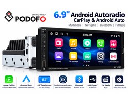 Autoradio 1 DIN 2G+64G, Podofo 6,9 inch touchscreen autoradio met DAB+, Bluetooth/FM/RDS/Navi//WiFi, Android autoradio