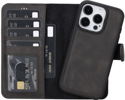 Lykke iPhone 15 Pro Hoesje - Echt Leren Wallet Case - MagSafe Compatibel - RFID Bescherming - Pasjeshouder - Uitneembare Backcover- Zwart