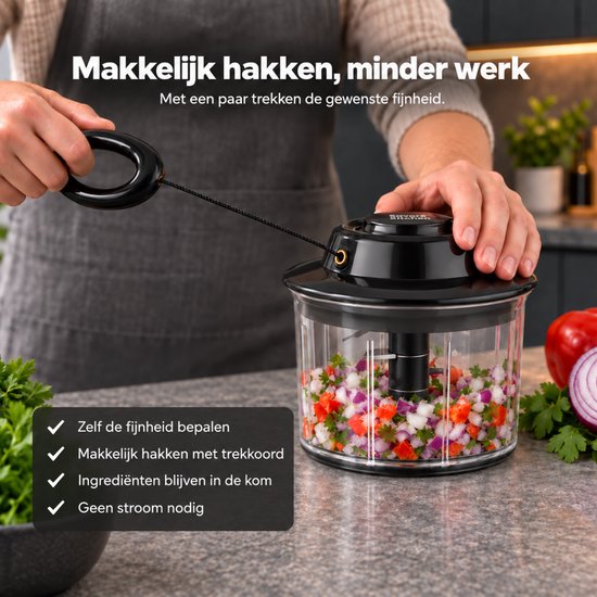 Savoré Kitchen Hakmolen Handmatig - Uiensnijder met Trekkoord - 800 ml - Scherpe RVS Messen & Mengschrapers - Antislip — afbeelding 5