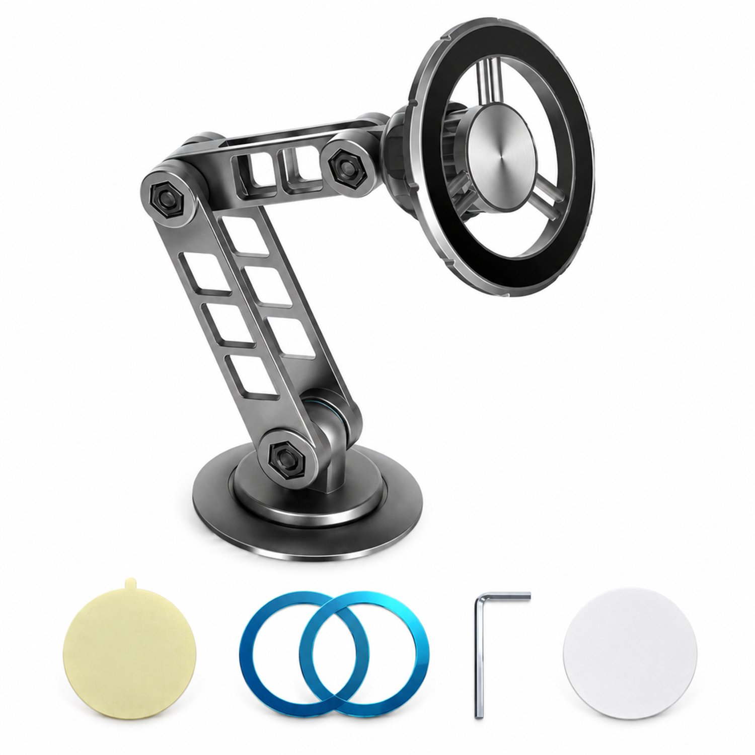 telefoonhouders auto magnetische telefoonhouder met vacuümzuignap en opvouwbare drieassige arm volledig metalen uitvoering in ruimtegrijs