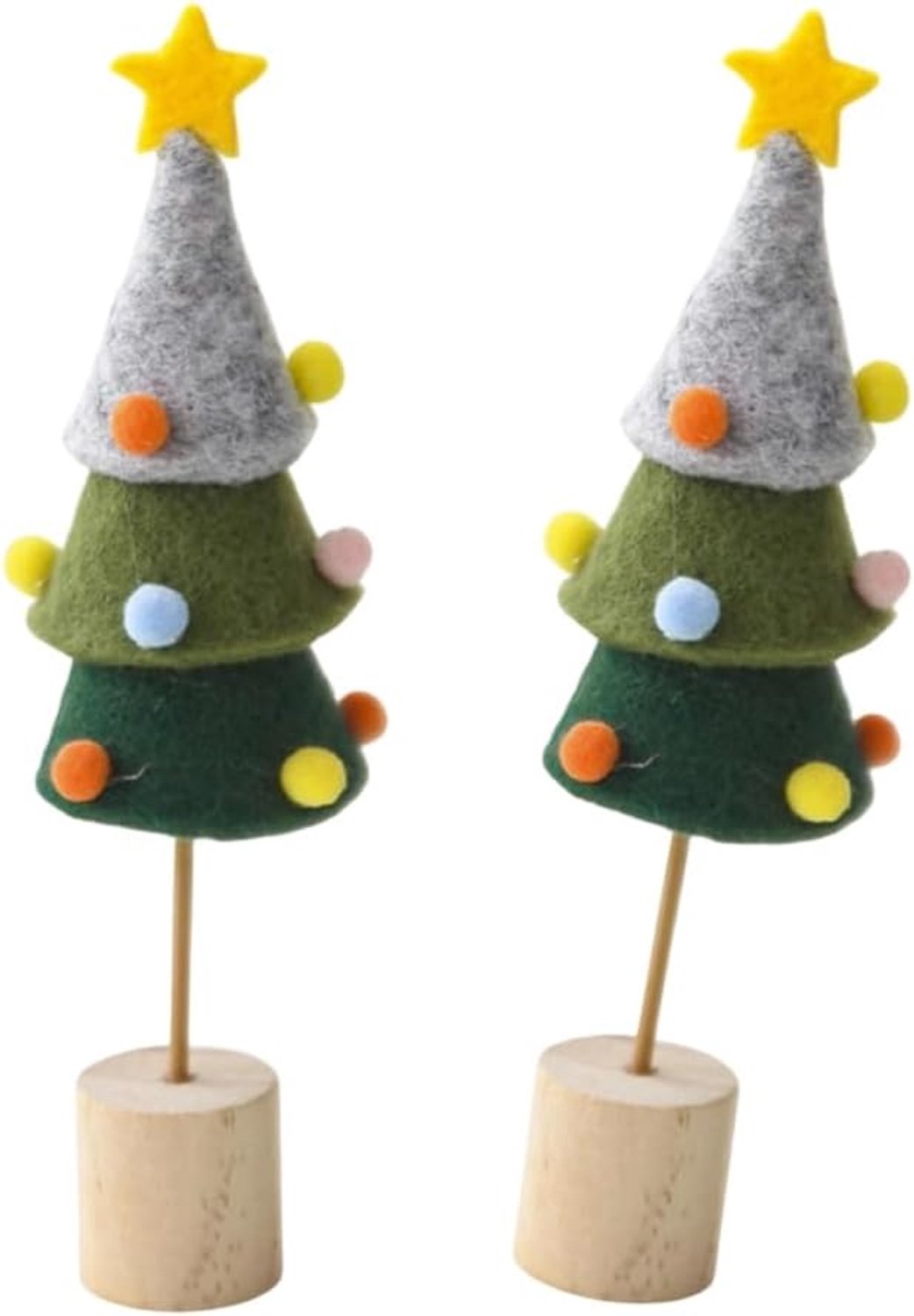Handgemaakte kerstboomdecoratie met houten voet – zacht stoffen kerstaccent voor op de plank, het bureau of in het interieur