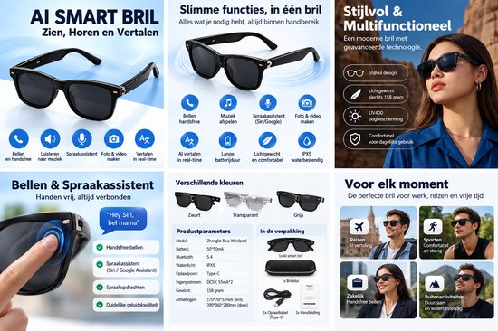 Smart Glasses F16 – Bluetooth 5.4 Bril – Open-Ear Audio – Bellen & Muziek – Touchbediening – Spraakassistent – UV400 – IPX5 – Zwart — afbeelding 4