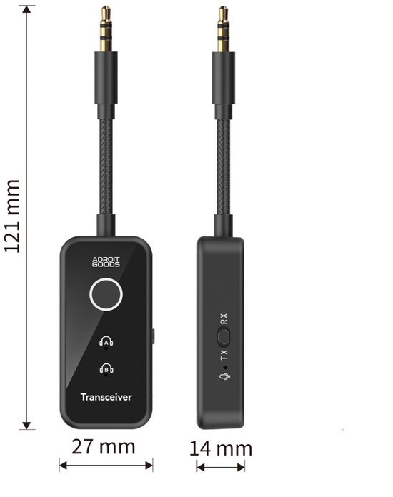 AdroitGoods Bluetooth 6.0 Zender en Ontvanger - 2-in-1 AUX Adapter 3,5 mm - Vliegtuig, Auto en TV - 18 Uur Accu - USB-C - Twee Koptelefoons - Zwart — afbeelding 4