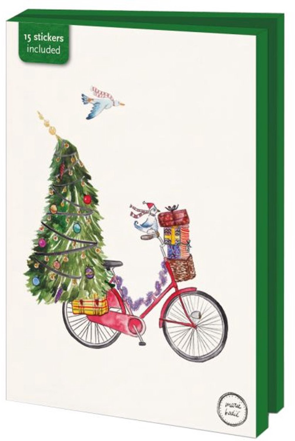 Kerstkaarten 10x - Kaartenmapje met env, groot: Kerstboom op fiets, Maartje Bodt - 2x5 motieven