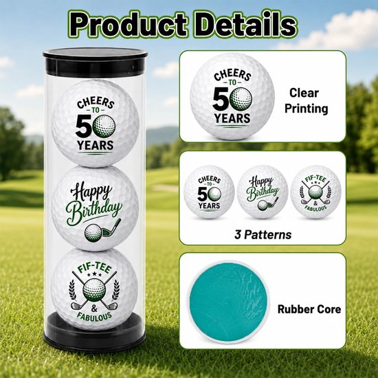golfballenset 4,26 cm - 3 stuks gepersonaliseerd - artistieke patronen - perfect voor 50e verjaardag - Vemera — afbeelding 2