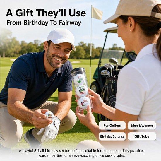 Golfballen 3 stuks - standaardformaat - vrolijke verjaardagsmotieven - leuk cadeau voor golfers - Vemera — afbeelding 4