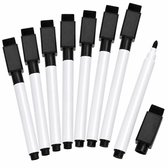 BlackBear Whiteboard Stiften Zwart – 8 stuks – Magnetisch – Met Wisser – Whiteboardmarkers Zwart Set voor School, Kantoor en Thuis