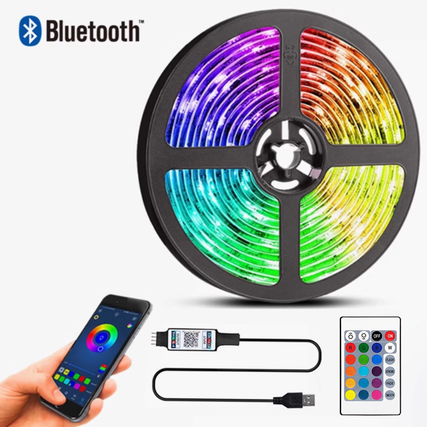 Led Strip 5 Meter - RGB - Bluetooth App & Afstandsbediening - USB - Voor TV en Slaapkamer - Sfeerverlichting