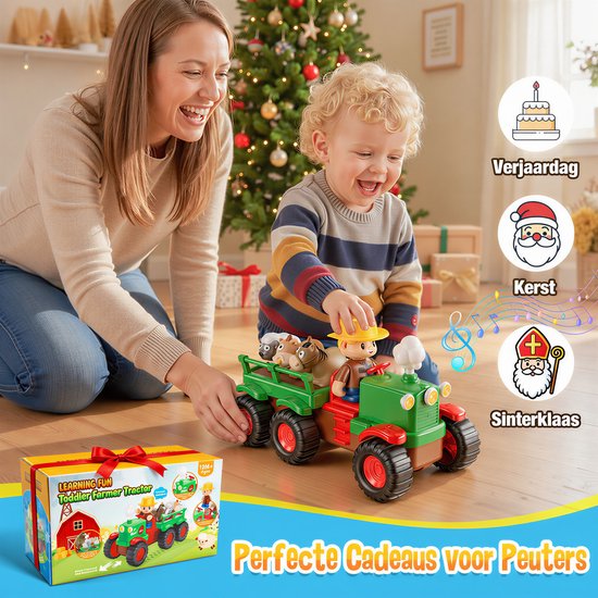 Wootoy Speelgoed Tractor voor Peuters van 1 2 en 3 jaar - Boerderij Voertuig Auto met Muziek en Dieren - Montessori Speelgoed voor Baby's –Cadeau Educatief Kinderspeelgoed Jongens en Meisjes — afbeelding 5