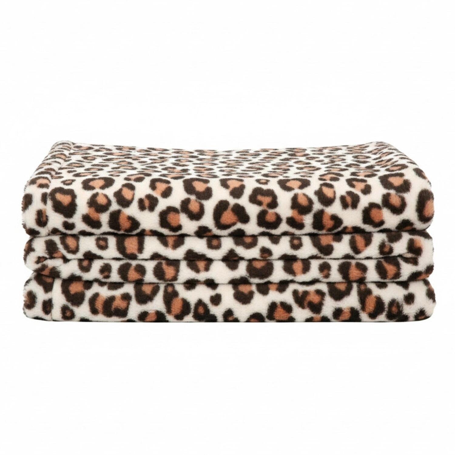 Bellatio Design Plaid - fleece deken - in luipaard dieren print - 120 x 160 cm - dekentjes Multi