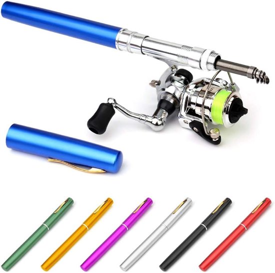 Miniatuur Vishengel - Penvishengel en molencombo - draagbare telescopische kleine vishengel - Klein - Hengel - voor het vissen in zout en zoet water - Aluminiumlegering - blauw — afbeelding 4