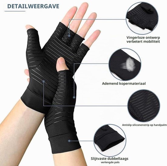 Compressiehandschoenen voor Artrose, Pijnverlichting en Dagelijkse Ondersteuning voor Mannen en Vrouwen, Maat M, Koper Geïnfuseerd, Gewrichtscomfort — afbeelding 2
