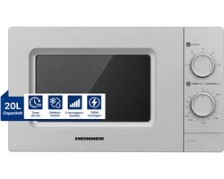 Heinner HMW-MD20MSL Solo Magnetron Vrijstaand 20 Liter - 700W met 5 Vermogensstanden - Ontdooifunctie & Timer 35 Min - Mechanische Bediening - Zilver