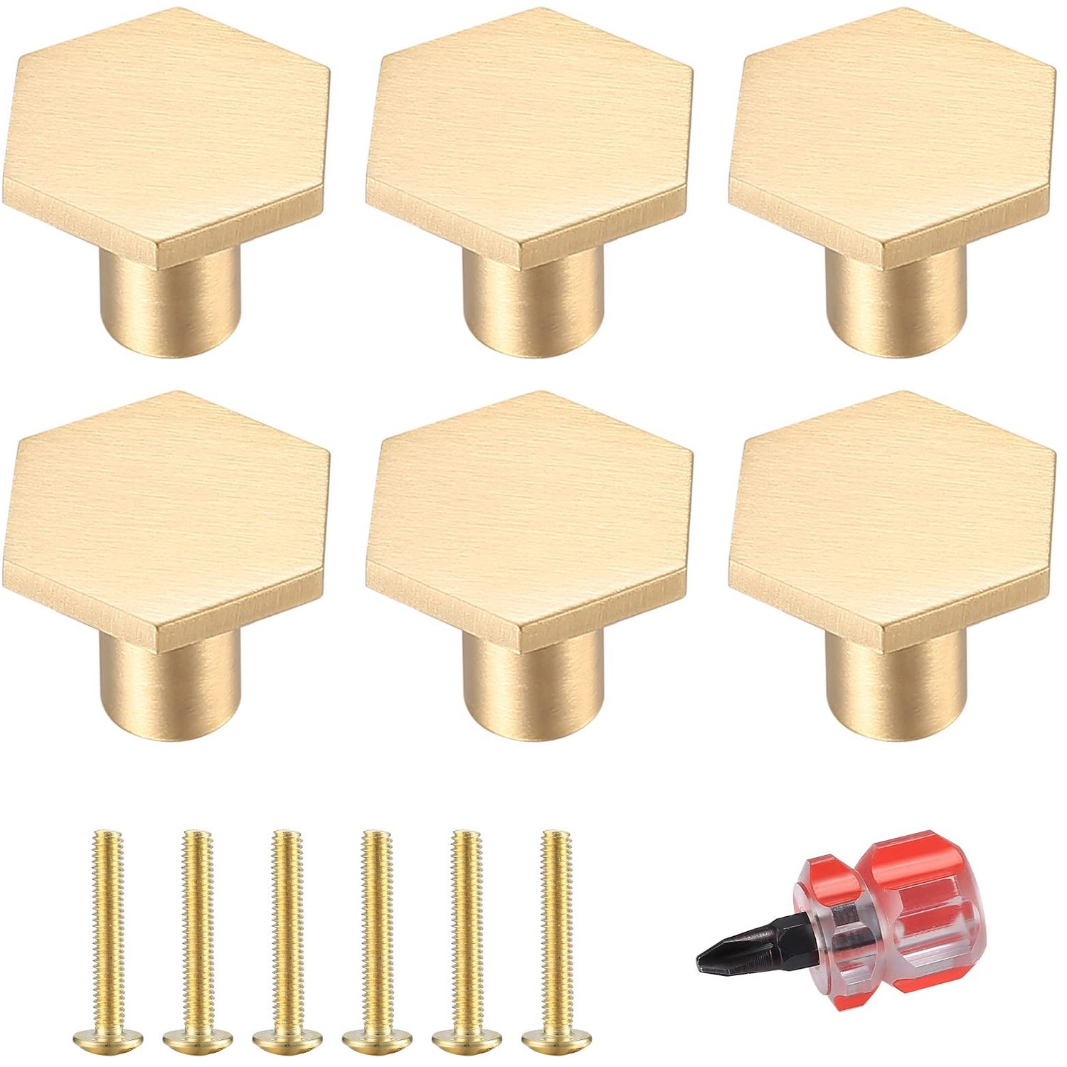 Famanu – 6-Pack Ladesleutels, Messing Kastknoppen, Hexagon, Vintage Goud, 22 * 18mm