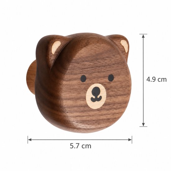 Vavida Wandhaakjes - Hout - Kinderkamer - 3 Stuks - Beer - Beertjes - Walnoot — afbeelding 4