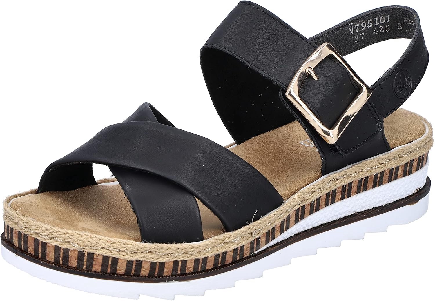 Rieker Dames Sandalen V7951 Comfortabele Wedge Zwart
