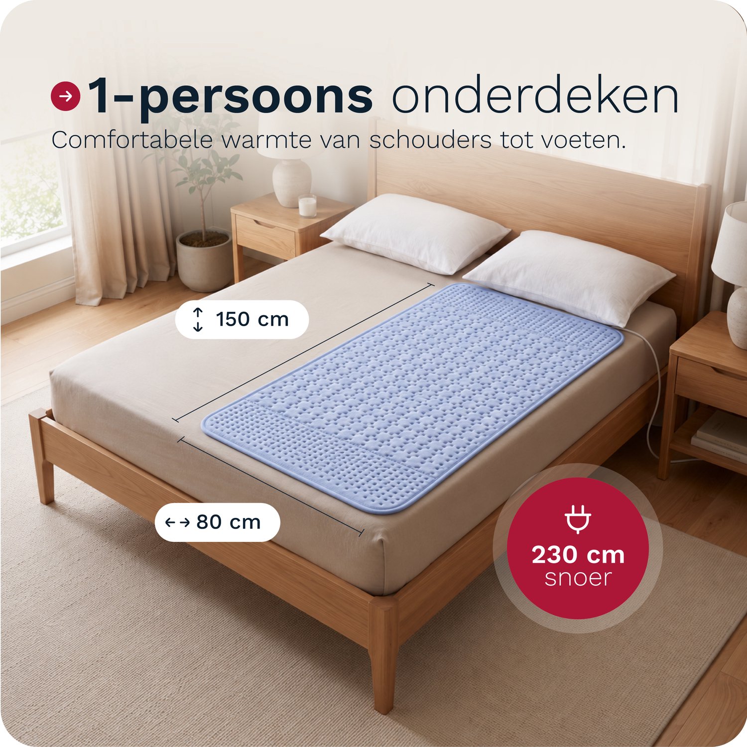 Inventum HN136i elektrische onderdeken 150x80 cm - 1 persoons - Warmtedeken - 3 warmtestanden - Extra warme voetzone - Antibacterieel - Fleece - Lichtblauw – foto 8