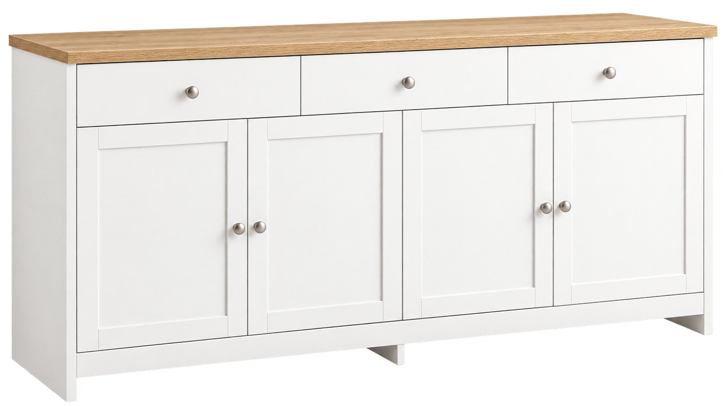 Prime Home Opbergkast - Dressoir - Keukenkast - 3 lades - 4 deuren - Verstelbare planken - Woonkamer, eetkamer, keuken - Eikenhout - 160 x 37 x 75cm - Wit