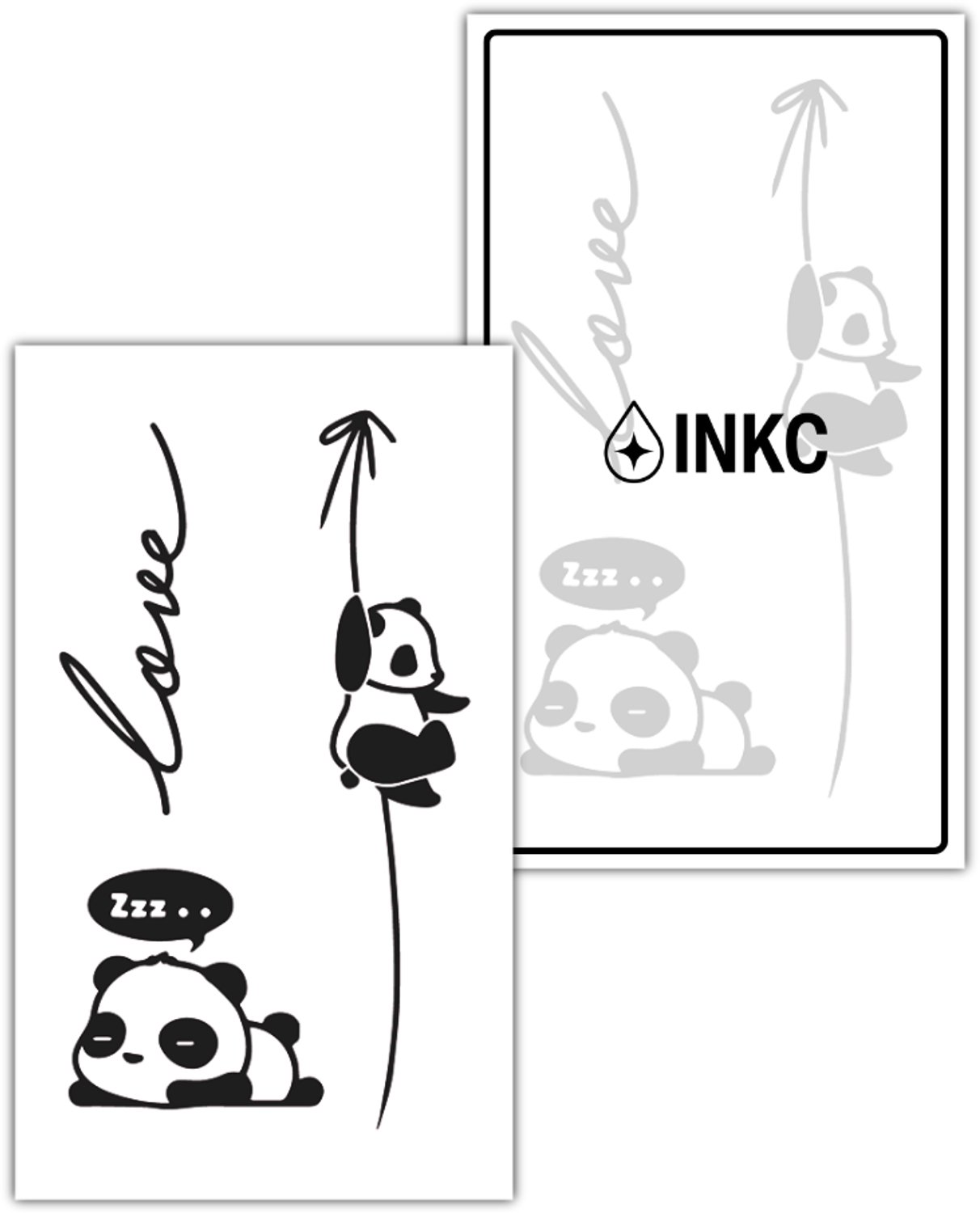 INKC - Tijdelijke Tattoo - Panda love - Nep Tattoo - Plak Tattoos - Blijft tot 2 weken - 7 x 12cm