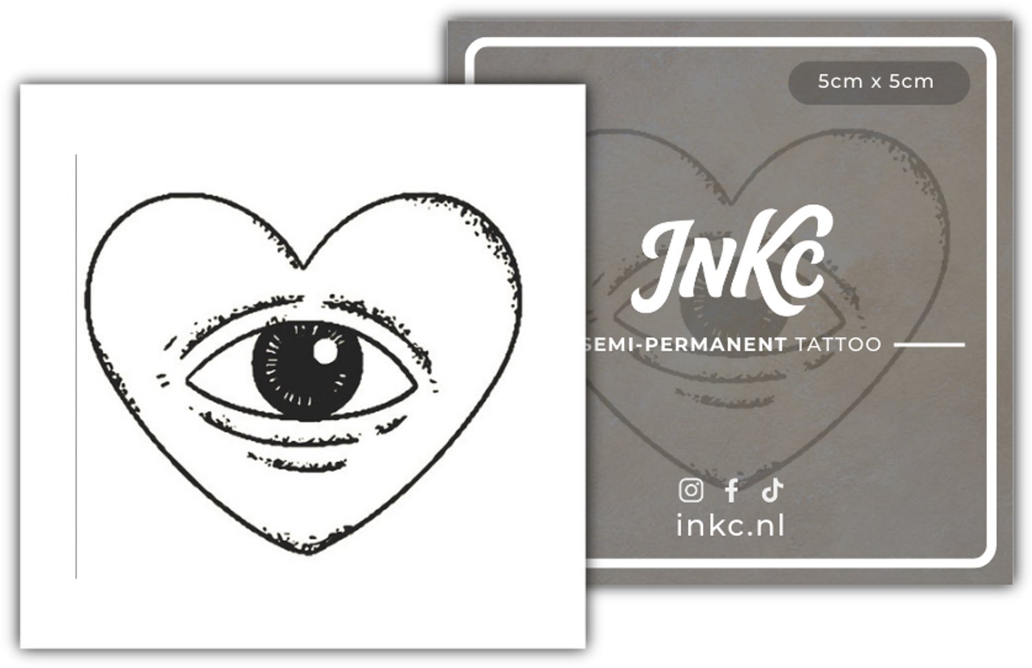 INKC - Tijdelijke Tattoo - Oog in hartje - Nep Tattoo - Plak Tattoos - Blijft tot 2 weken - 5 x 5cm