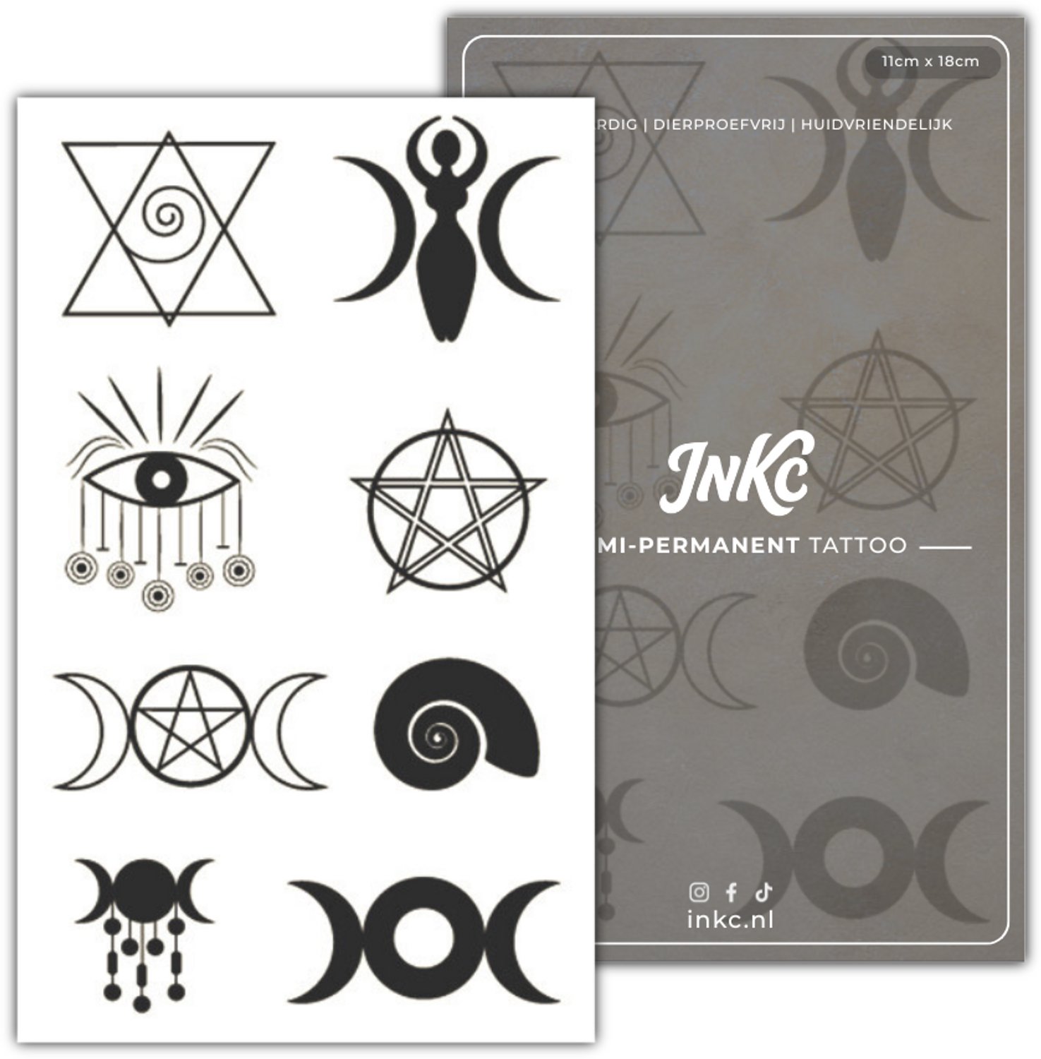 INKC - Tijdelijke Tattoo - Mystiek Set - Nep Tattoo - Plak Tattoos - Blijft tot 2 weken - 11 x 18cm