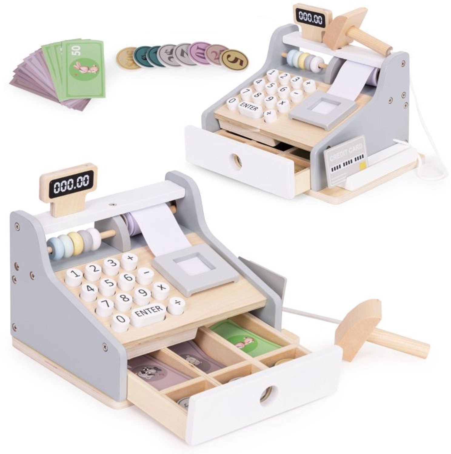 ECOTOYS Houten Speelgoedkassa - Scanner & Pinapparaat - Speelgeld - 3+