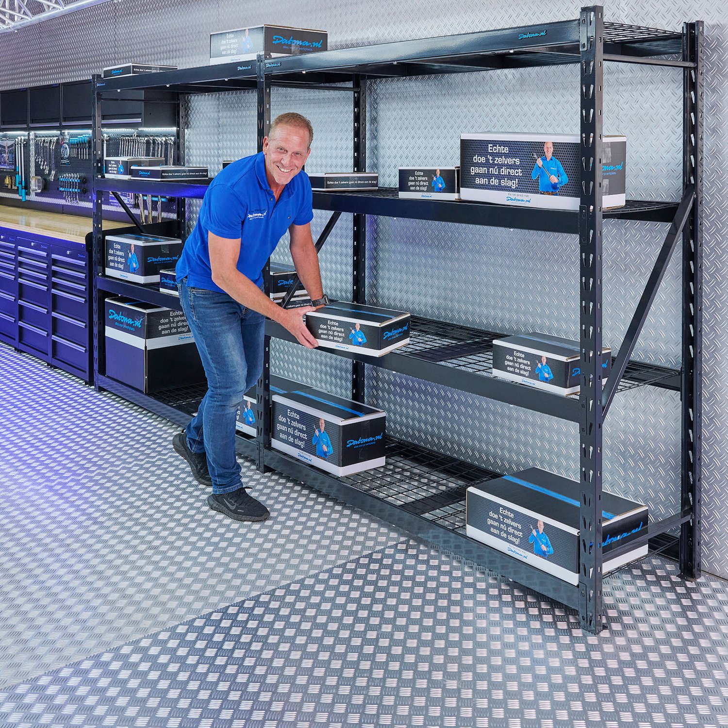 Datona® Magazijnstelling met 12 verstelbare legborden - 588 cm - Zwart