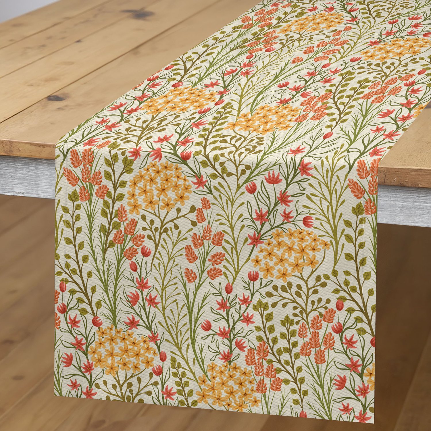 ABAKUHAUS Bloem Tafelloper, Vintage Klimop en Sering, Rechthoekige Decoratieve Tafelloper voor Eetkamer en Keuken, 40 x 180 cm, Mosterd Olijfgroen