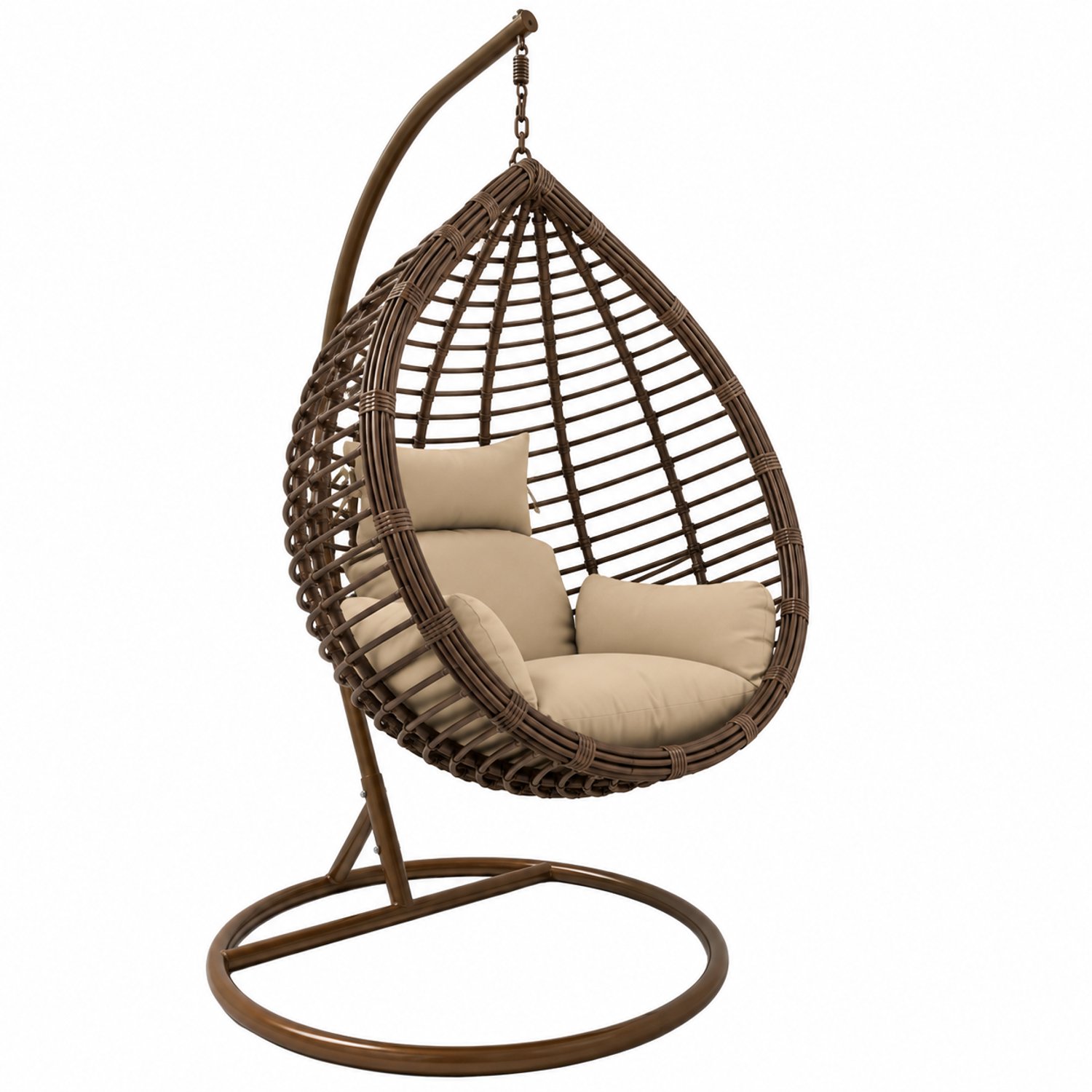 Rijoka Hangstoel Eggy Original Schommelstoel – Bruin Rattan - Sand kussen - Large - Voor personen 1.90m Max.
