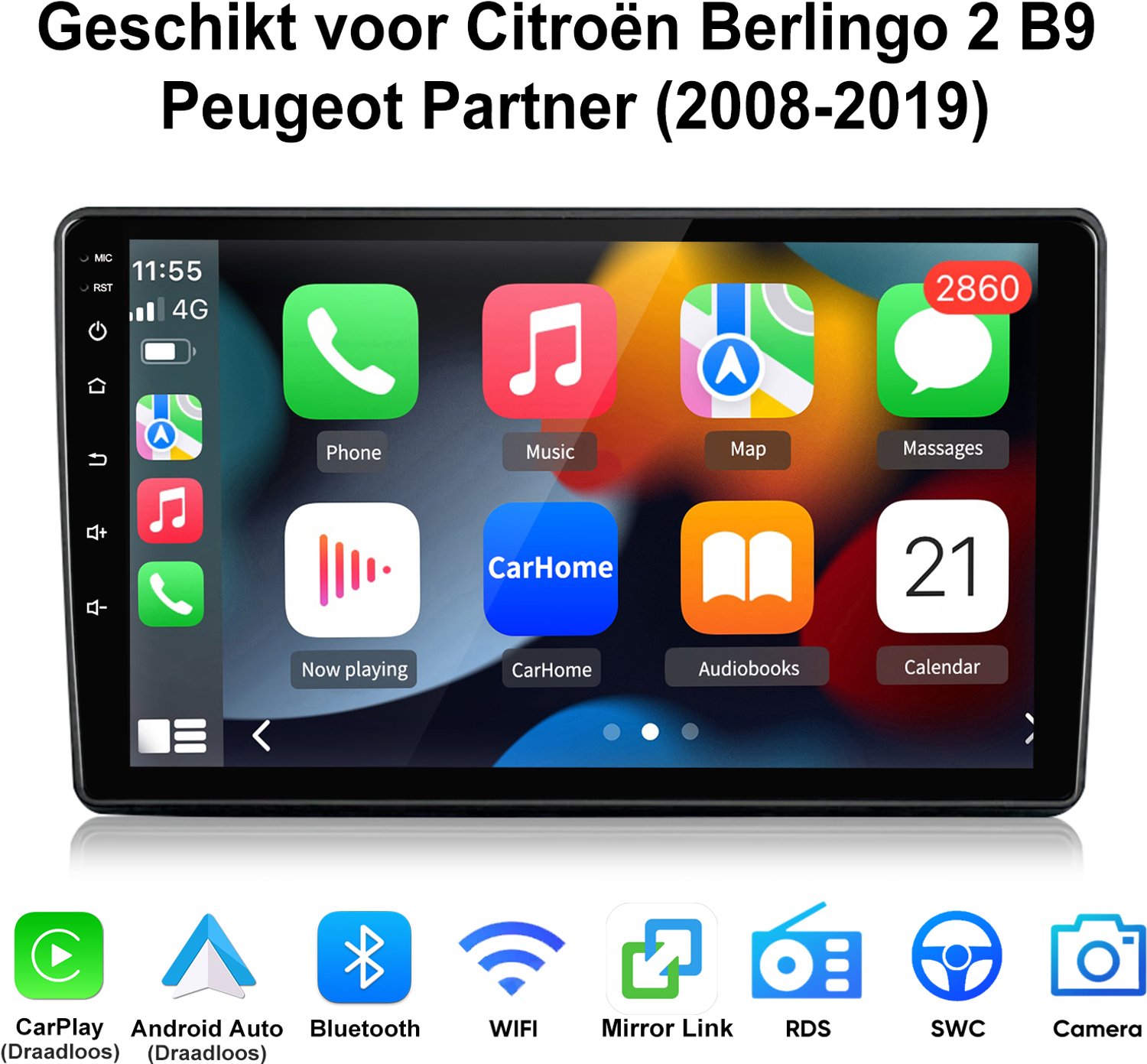 Junsun Android Autoradio Geschikt Voor Citroen Berlingo 2008-2019 - Draadloze CarPlay & Andriod Auto - GPS Navigatiesysteem - Bluetooth - 9 Inch IPS Touchscreen - WiFi - RDS - Stuurwielbediening - USB