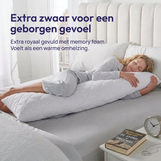 Comfeur Body Pillow Memory Foam - Ergonomische Zijslaapkussen & Zwangerchapskussen - Verstelbare Vulling Traagschuim - Wasbare Hoes - 160x50 cm - Inclusief 2 Wasbare Hoezen — afbeelding 3