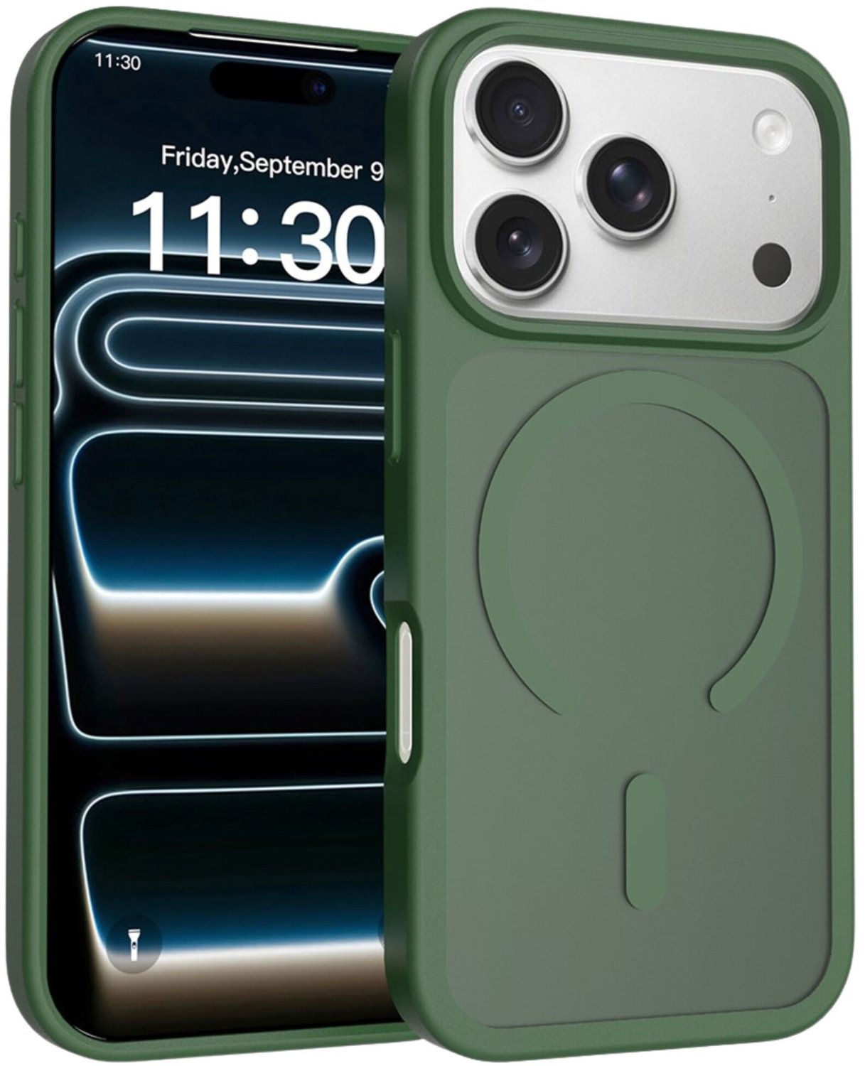 Casety Geschikt voor iPhone 18 Pro / Geschikt voor iPhone 17 Pro hoesje - slanke backcover met magnetisch ondersteuning - Army Groen