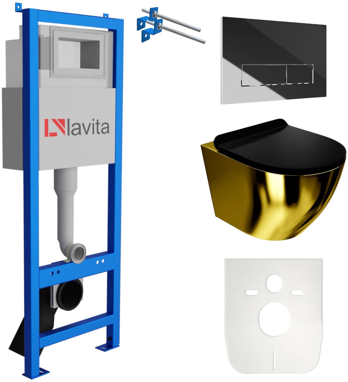 LAVITA complete toiletset SOFI SLIM goud/zwart LAV 101 LAV 200.3.2 randloos chroom