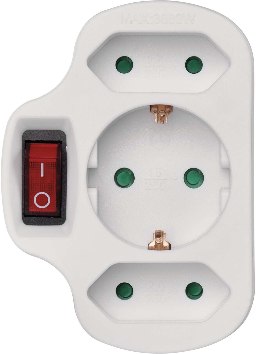 EMOS Verdeelstopcontact 2x plat + 1x rond met uitschakelaar, wit, P00282