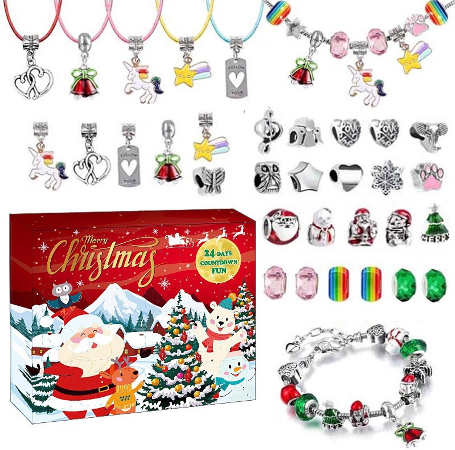 Adventskalender 2026 - Kerst Adventskalender - 24 Dagen Aftellen - DIY Sieraden Maken Set - Armbandenset met Bedels en Kralen
