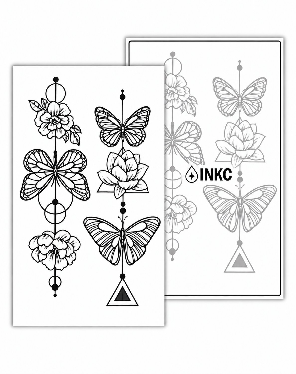 INKC - Tijdelijke Tattoo - Vlinders en Bloemen Set - Nep Tattoo - Plak Tattoos - Blijft tot 2 weken - 11 x 18cm