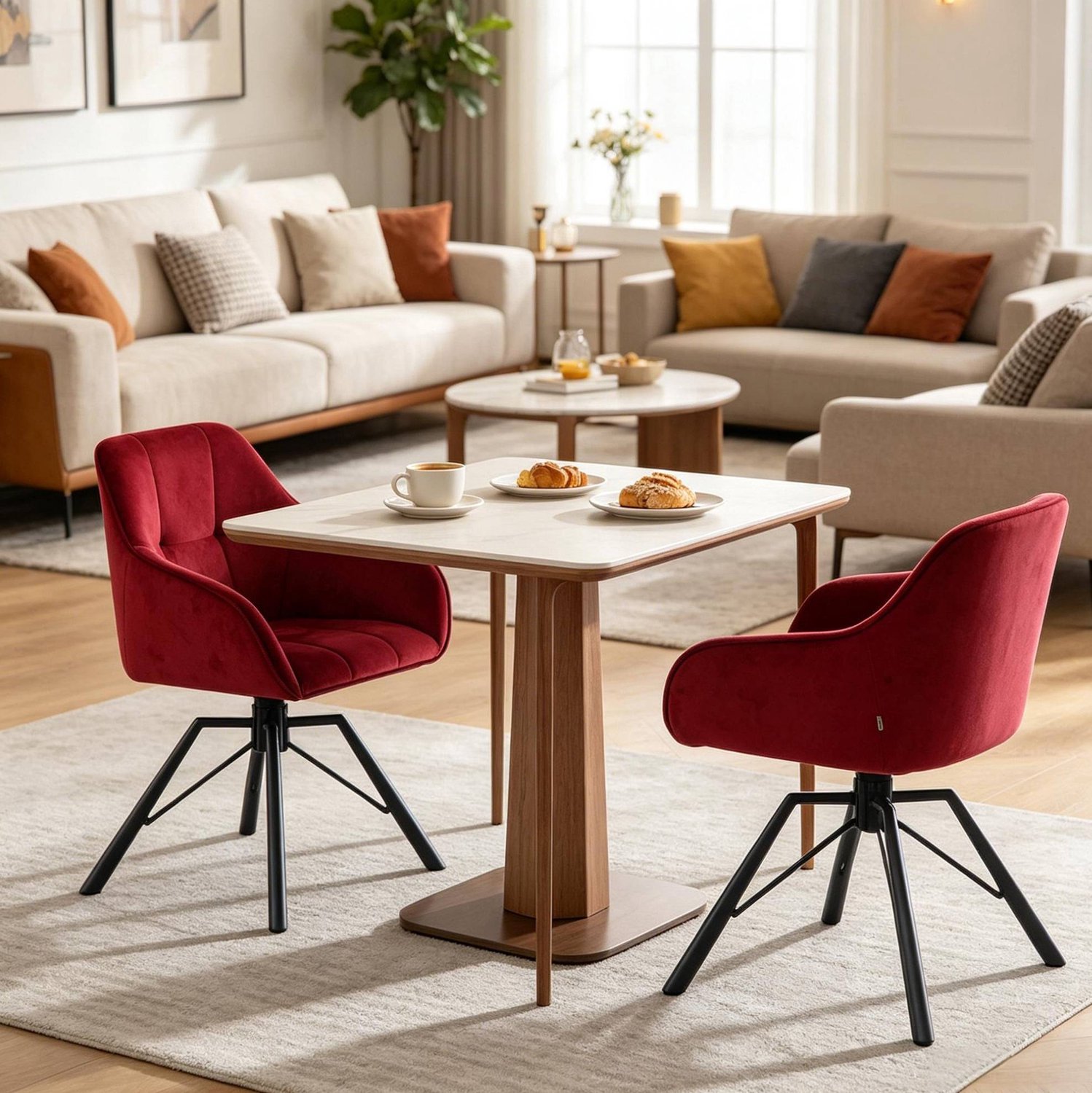 WUVRIE Draaibare eetkamerstoelen - 360° draaibaar, met armleuningen - Velvet wijnrood - Set van 2