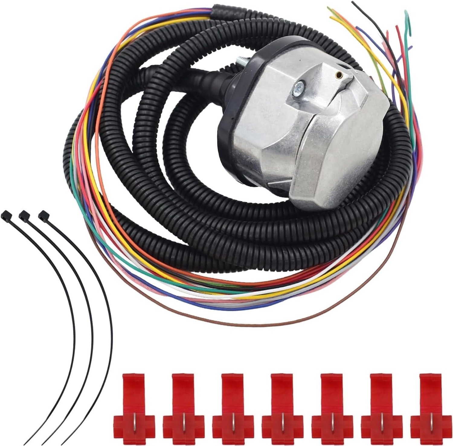 13-polige aanhangwagenstekker met 2 m kabel, waterdicht en metalen behuizing, ideaal voor caravans, campers en vrachtwagens