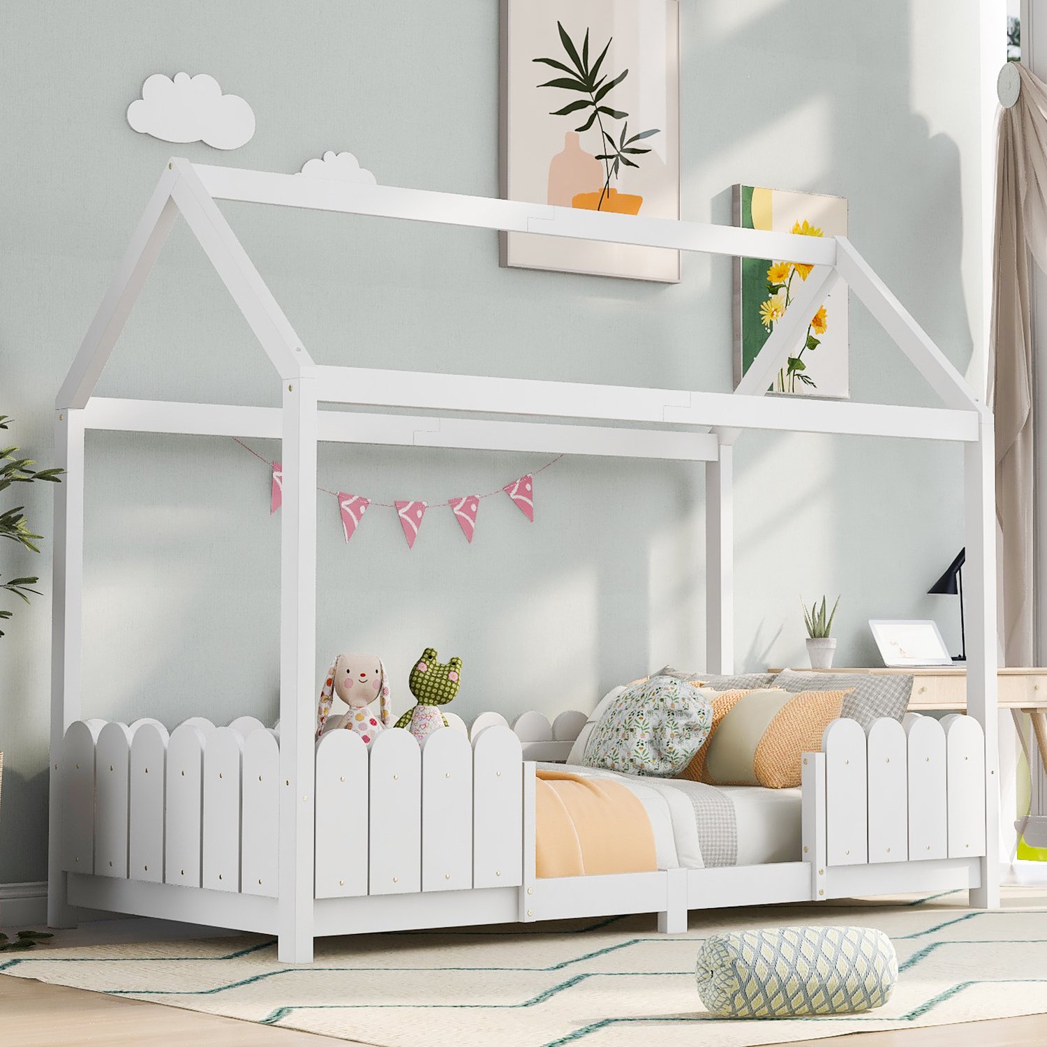 CHICFURN Kinderbed huisvorm 90 x 200 cm - Lattenbodem - Wit