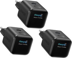 Anker Nano 45W -3pack USB-C snellader met Smart Display - Intelligente oplader met realtime scherm - IPhone-herkenning en batterijbescherming