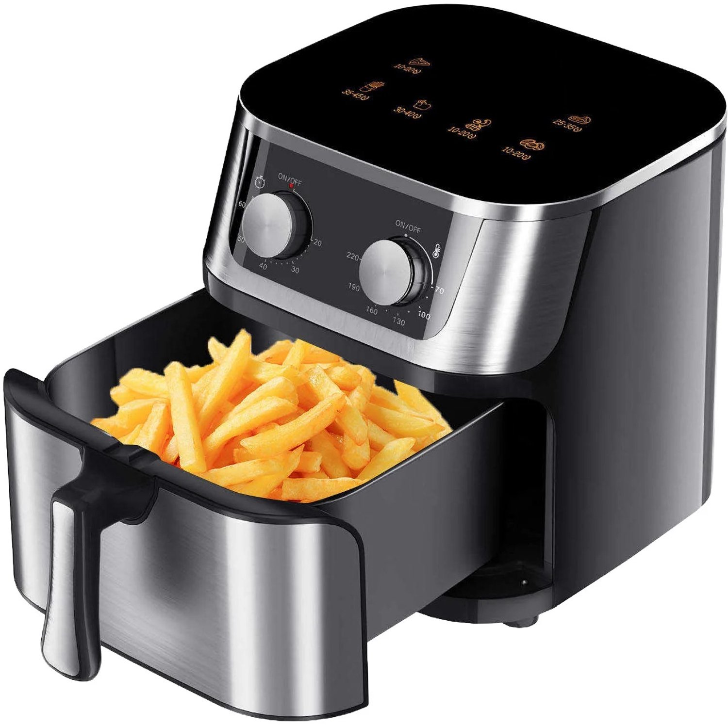 Atlasyx airfryer - Heteluchtfriteuse - Airfryer 8 liter - Airfryer rvs - Mechanische Bediening - 360° Verwarming - 1400 W - Zwart