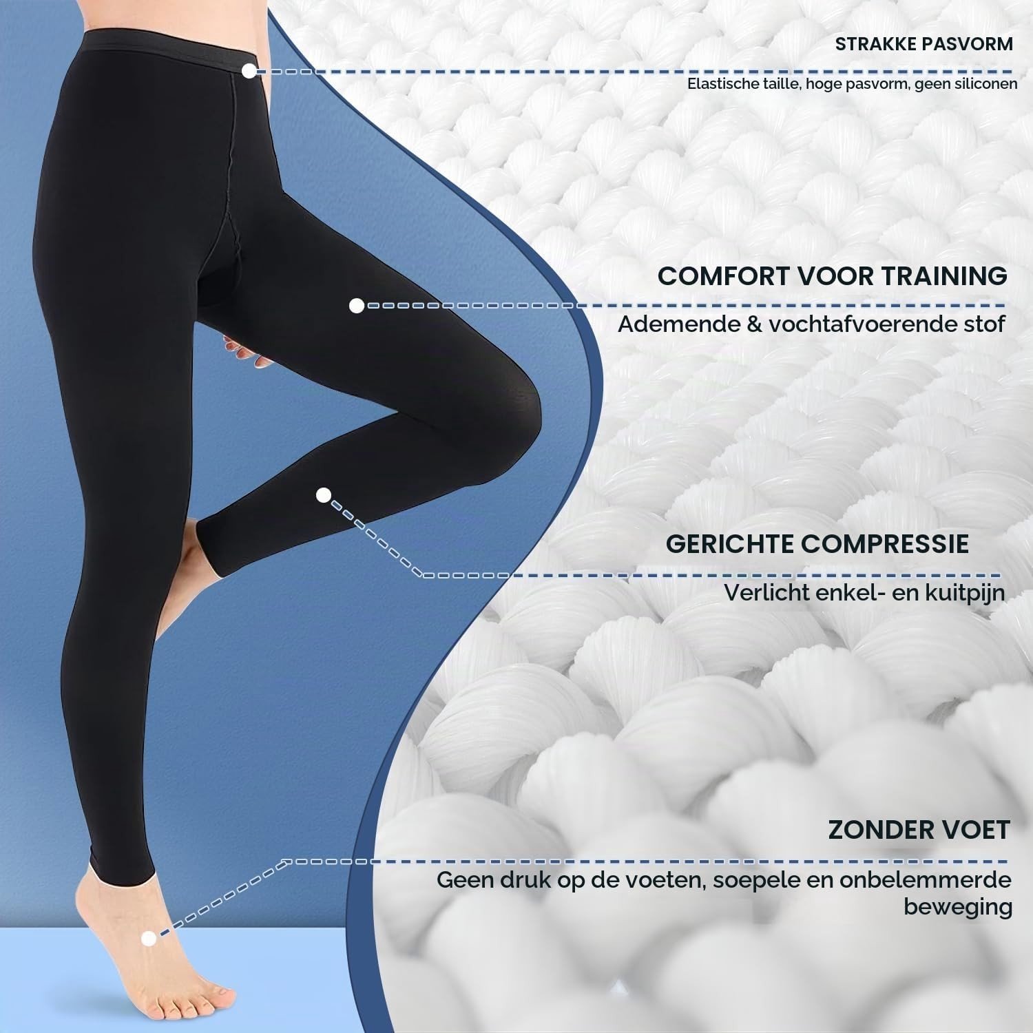 Langdurige Compressiekousen voor Mannen en Vrouwen, 20-30 mmHg, Ondersteuning bij Spataderen en Oedeem, Toeless Ontwerp voor Comfort en Mobiliteit