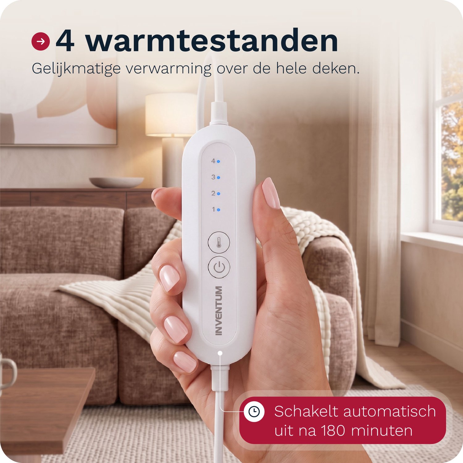 Inventum HB186W Elektrische Deken 180x130 cm - 4 Standen - Wit - afbeelding 3