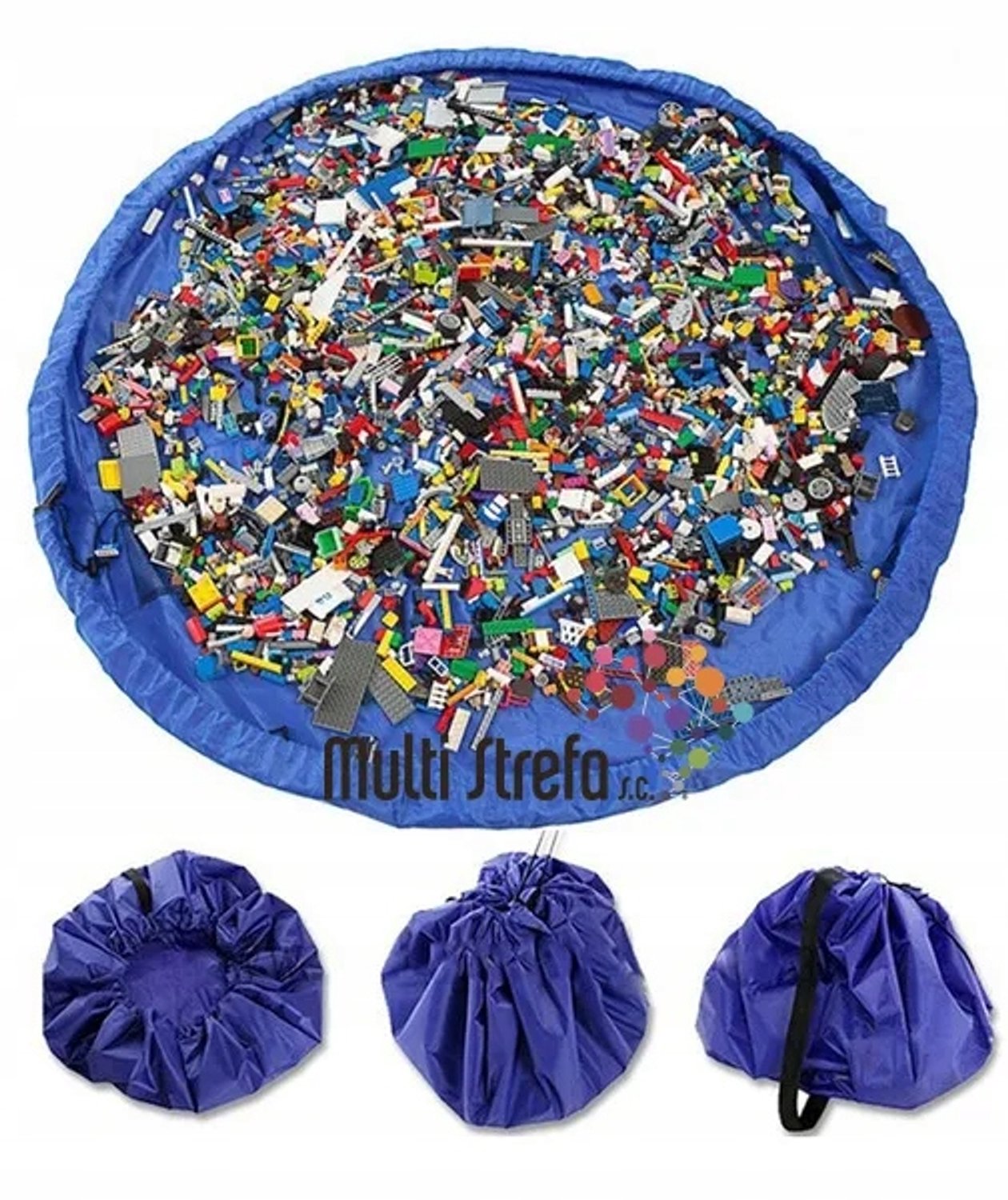 2-in-1 Speelmat & Opbergzak Speelgoed - Blauw, 150cm