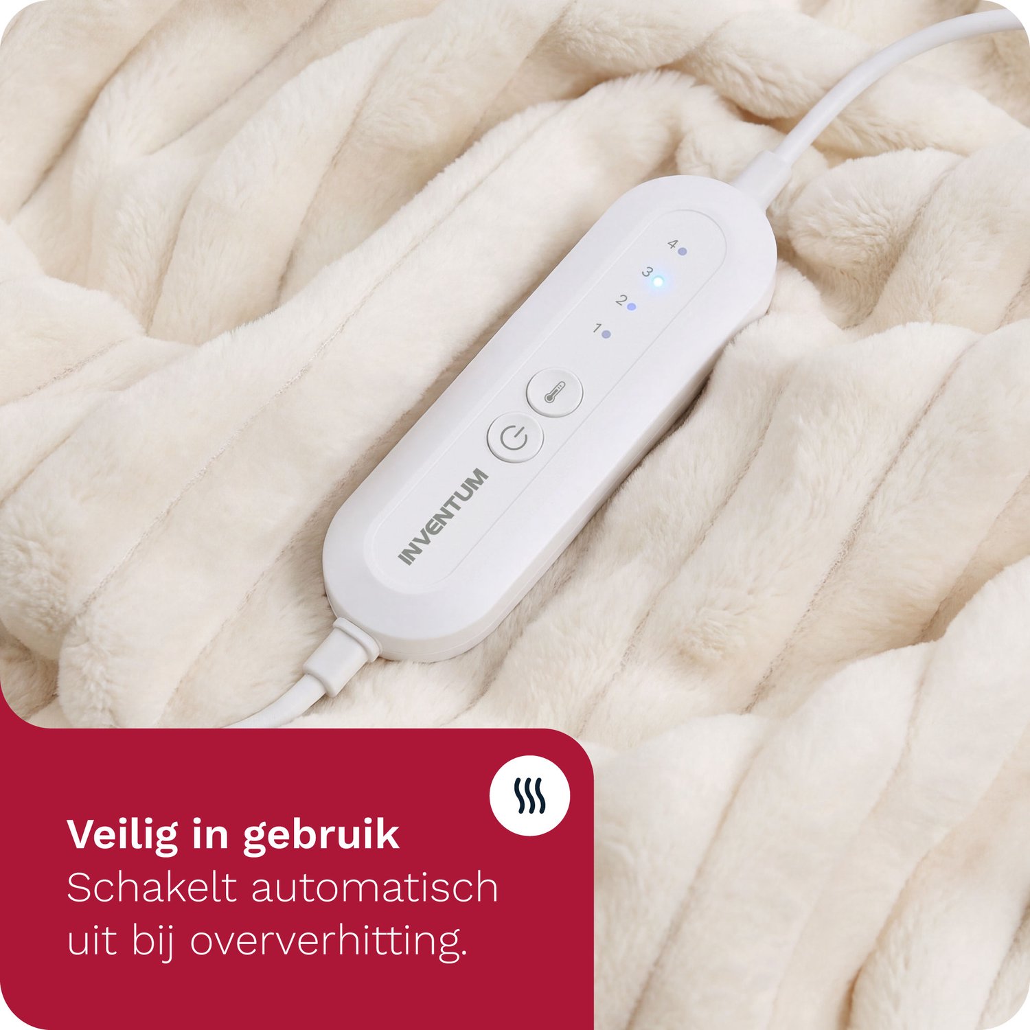 Inventum HB186W elektrische deken 180x130 cm - Imitatiebond - 1 persoons - Warmtedeken - Omslagdeken - 4 standen - Wit – foto 5