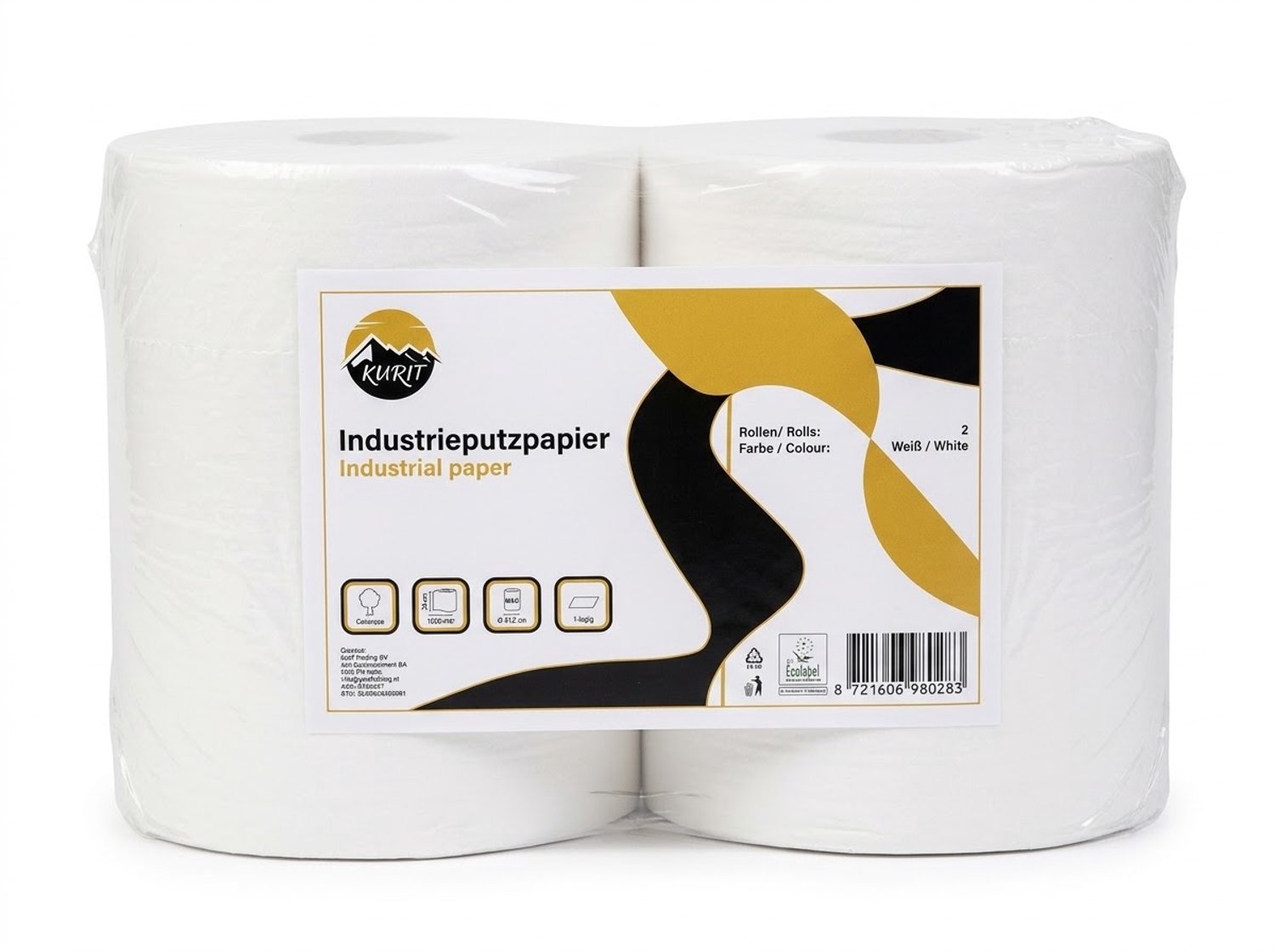 KURTT - Industriepapier cellulose 24cm wit 1-laags – 2 rollen x 1000 meter, industrierollen, Industrierol, cellulose papier