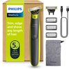 Philips OneBlade met 3 trimkammen, oplaadkabel en etui voor de verpakking.