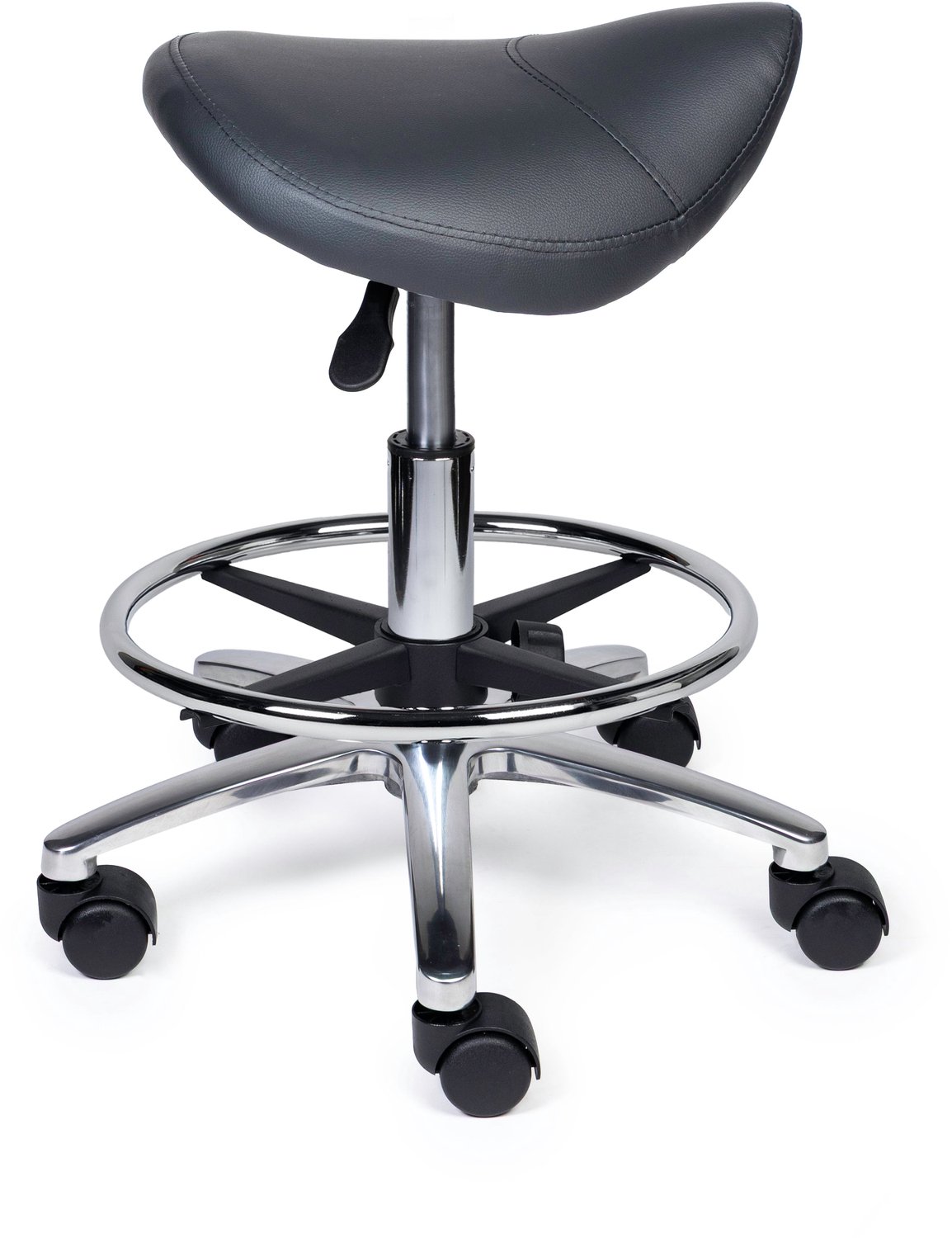 Ergonomische Zadelkruk XS Compact Grijs op Wielen Standaard uitvoering (50-68cm) / Zonder voetensteun / Standaard wielen